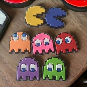 Pac-Man 7-pc Crocs Shoe Charms Chomp Ghost Video Game Arcade 80s Nostalgic Retro